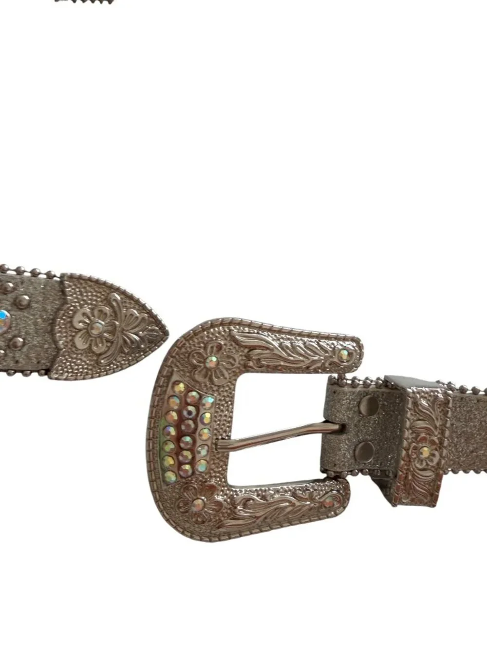 Western-style Rhinestone Belt Glitter Silver Size 32-39 Cowboy Statement Bling